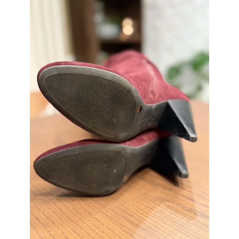Suede Leather Boots Burgundy Pointed Cone Heels‎ 8M Boho Cottagecore Festival - Picture 4 of 11